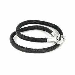 Jean Claude Stainless Steel Leather Wrap Bracelet Men Bracelets