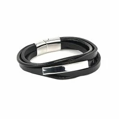 Jean Claude Stainless Steel Leather Wrap Bracelet Men Bracelets