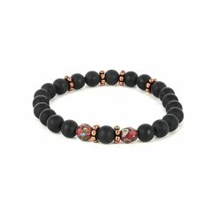 Jean Claude Dell Arte Black Tanzanian Onyx & Crystal Stretch Bracelet Men Bracelets