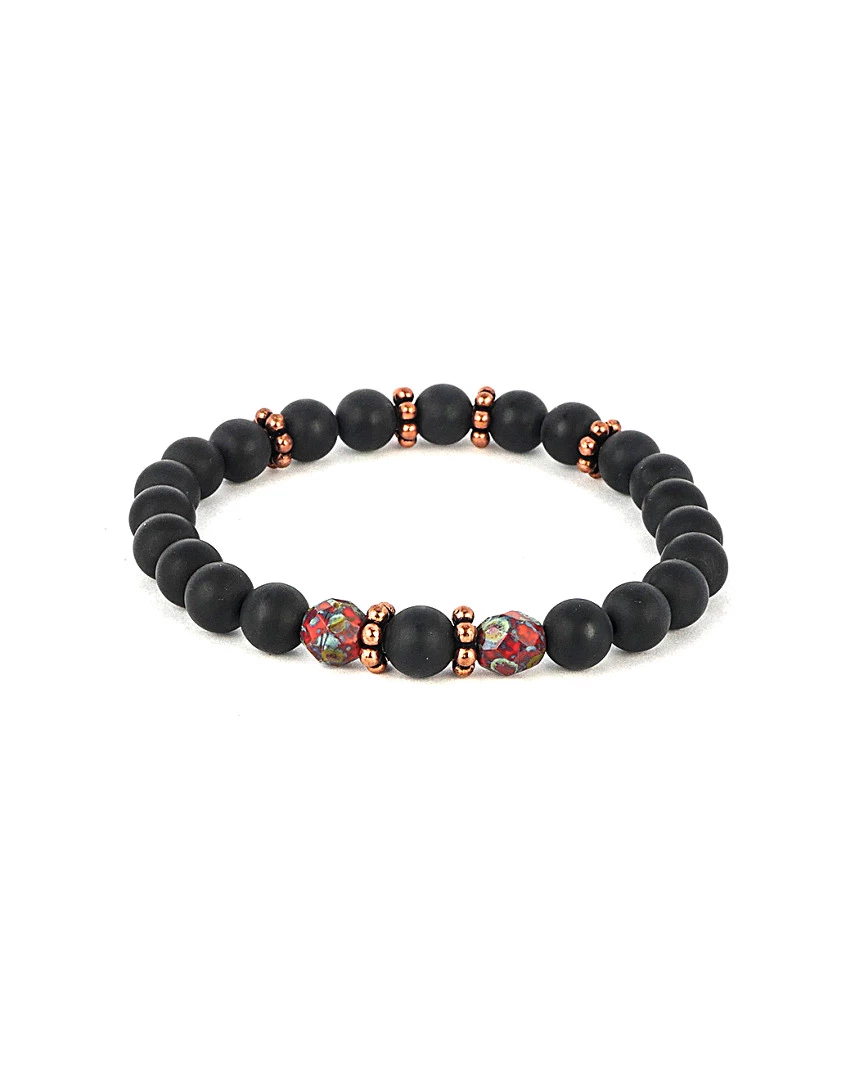 Jean Claude Dell Arte Black Tanzanian Onyx & Crystal Stretch Bracelet Men Bracelets